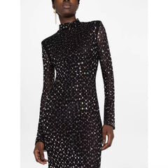 Sylvie High Neck Long Sleeve Rhinestone Gown