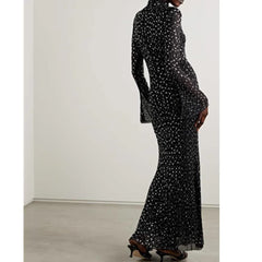 Sylvie High Neck Long Sleeve Rhinestone Gown