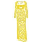 Long sleeve lace see through sweetheart neck maxi dress