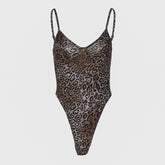 Leopard print v neck backless cami bodysuit