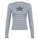 Long sleeve crewneck striped print top