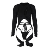 Long sleeve hollow out zip-up irregular solid cut out top