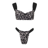 Leopard print patchwork backless crop pant set
