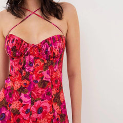 Pink Floral Strapy Mini Dress