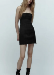Black Denim Strapless Tube Dress