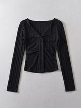 Solid Color Lapel Neck Ruched Breasted Long Sleeve Knit