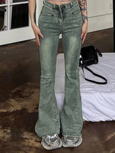 Washed Irregular Pocket Design High Waist Flare Jeans