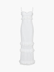 Cup Detail Layered Ruffle Eyelet Long Dress