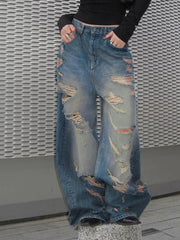 Vintage Distressed Low Rise Ripped Jeans