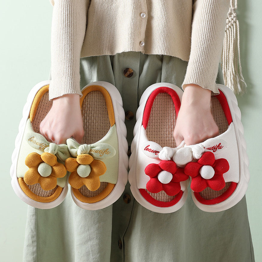 Flower Decor Linen Slippers