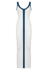 Colorblock V-neck Knit Split Maxi Dress