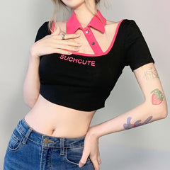 Square Neck Color Contrast Crop Top