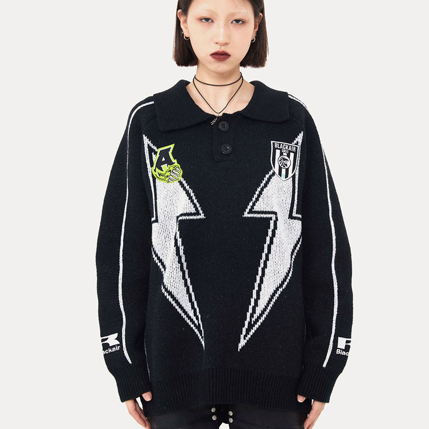 Lightning Pattern Collared Sweater