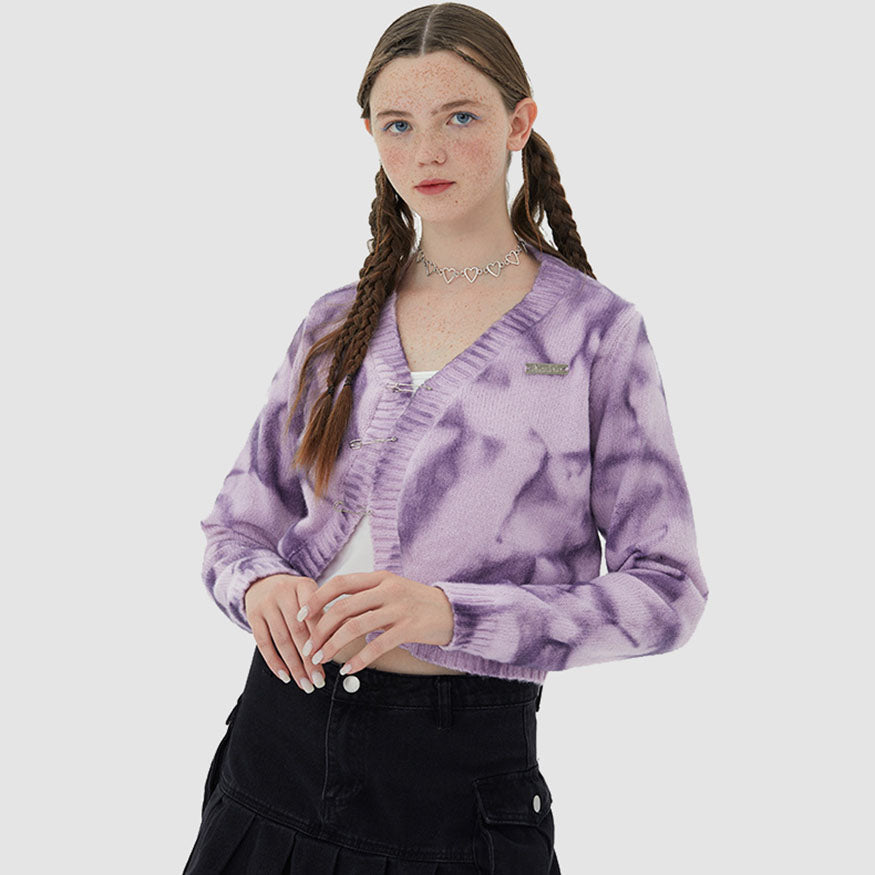 Irregular Hem Tie-dye Cropped Cardigan Sweater