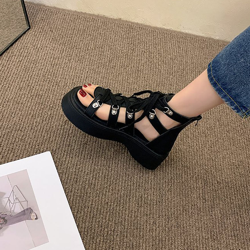 Thick-Sole Lace Up Roman Sandals