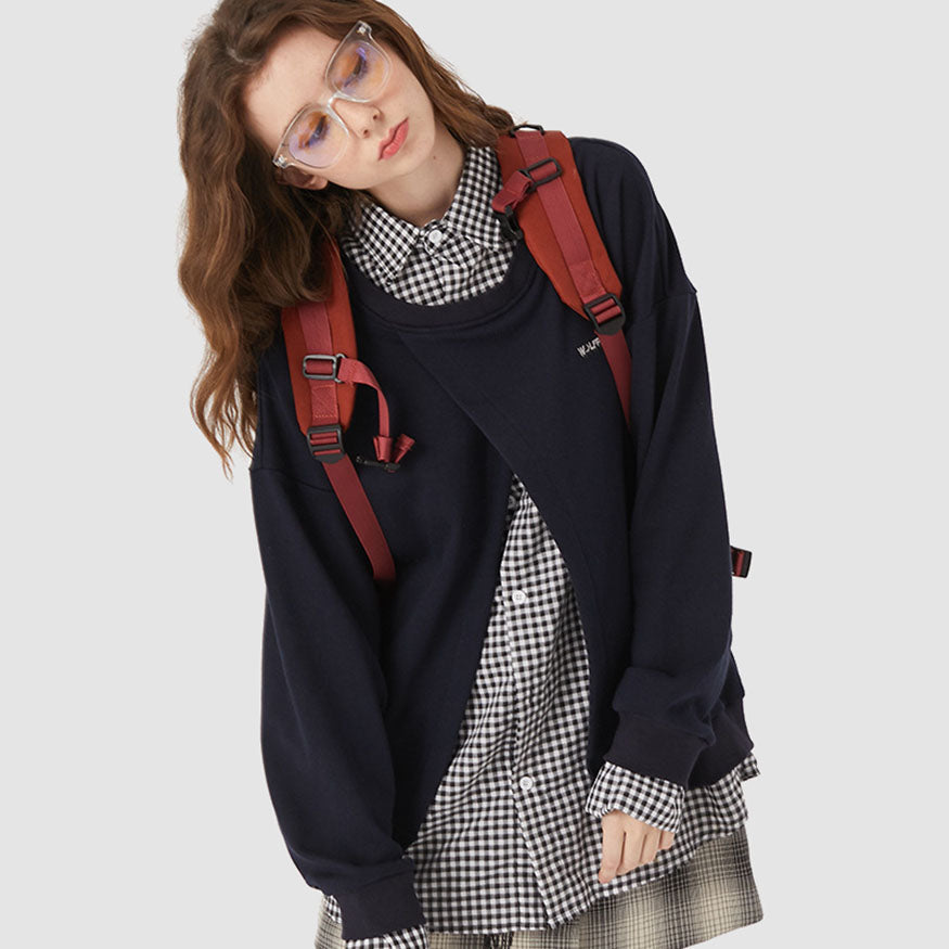 Fake Two Check Pattern Collared Sweatshirt