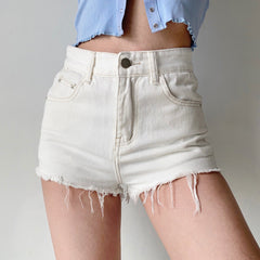 Frayed High Waist Denim Shorts