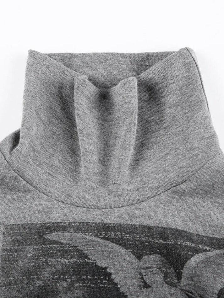 Vintage Cherub Print Turtleneck Slim Long Sleeve Tee