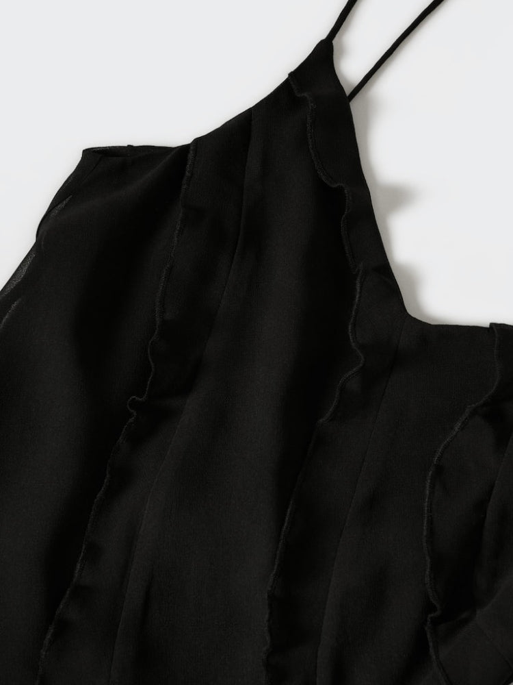 Black Side Slit Backless Maxi Dress With Ruffle Detail