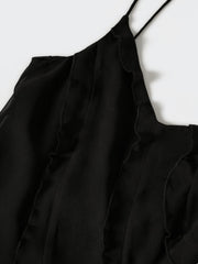 Black Side Slit Backless Maxi Dress With Ruffle Detail