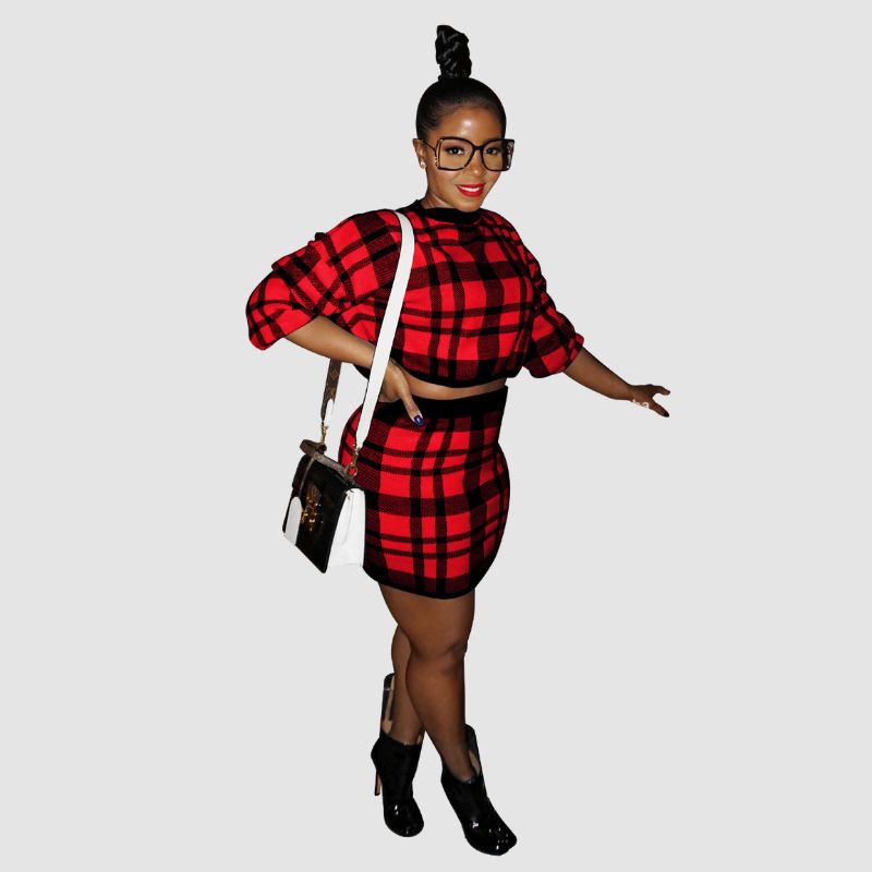 Plaid Sweater Skirt Set