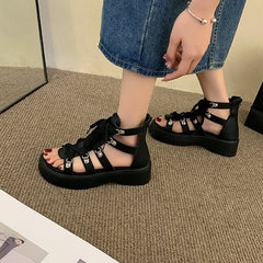 Thick-Sole Lace Up Roman Sandals