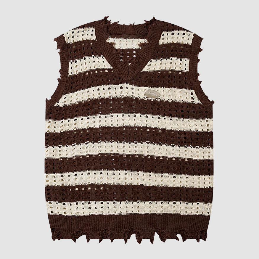 Hollow Out Stripe Vest Sweater