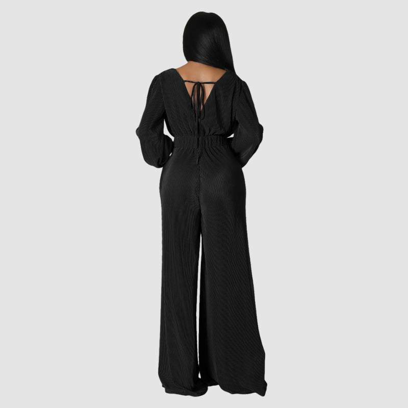 Pleated Long Sleeve Jumpsuits