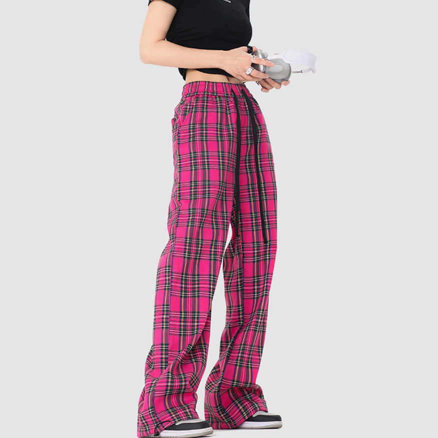 Plaid Pattern Drawstring Pants