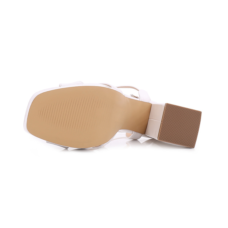Beige Platform Ankle Strap Sandals with Block Heel