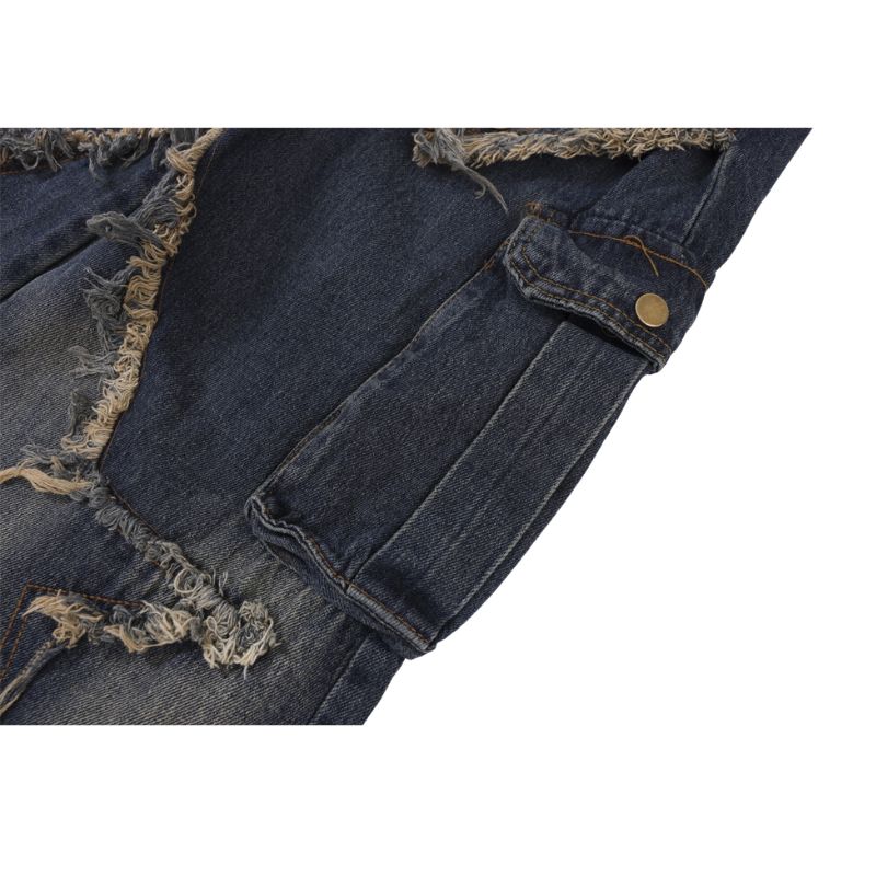 Star Pattern Frayed Patchwork Jeans