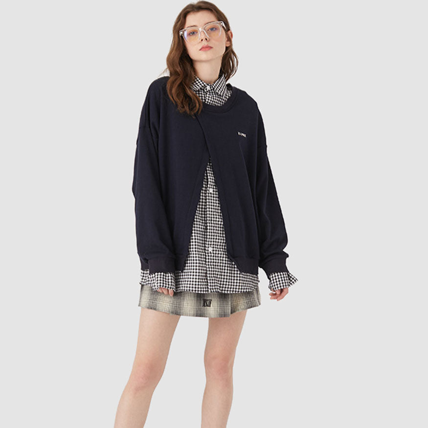 Fake Two Check Pattern Collared Sweatshirt