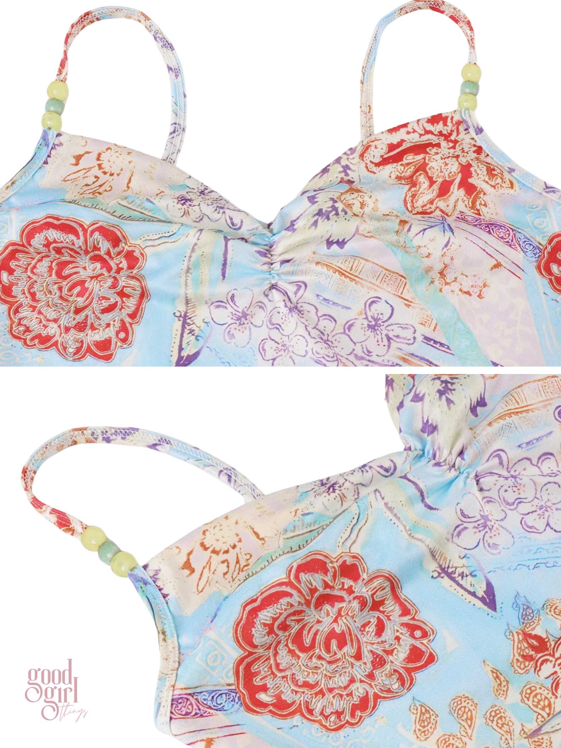 Svea Printed Beaded Strap Top