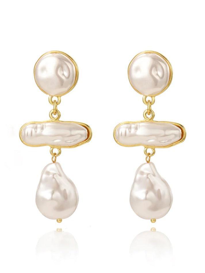 Baroque Irregular Faux Pearl Linked Earring