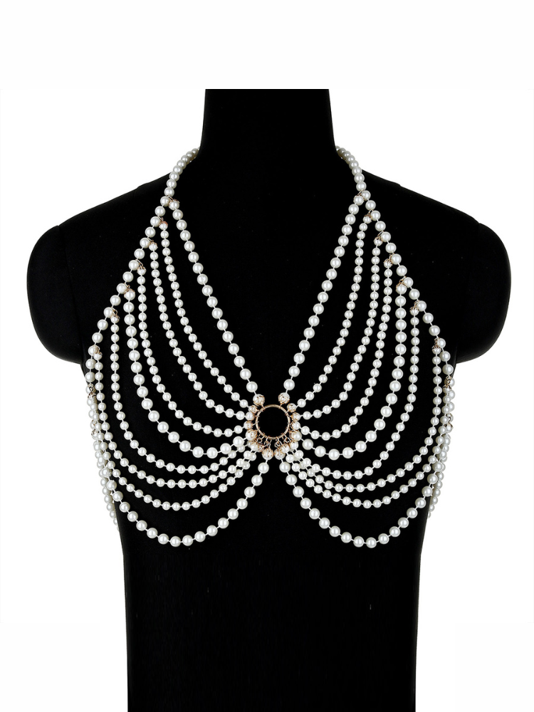 Adjustable Halter Pearl Sling Bra Chain