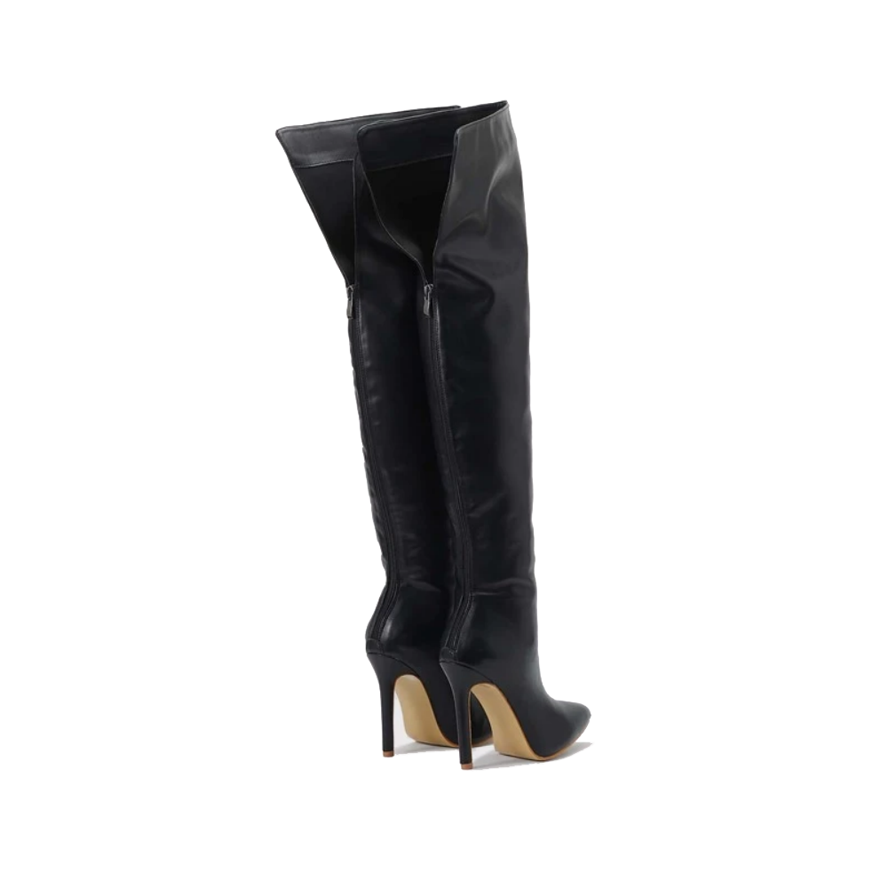 Black Leather Thigh High Boots