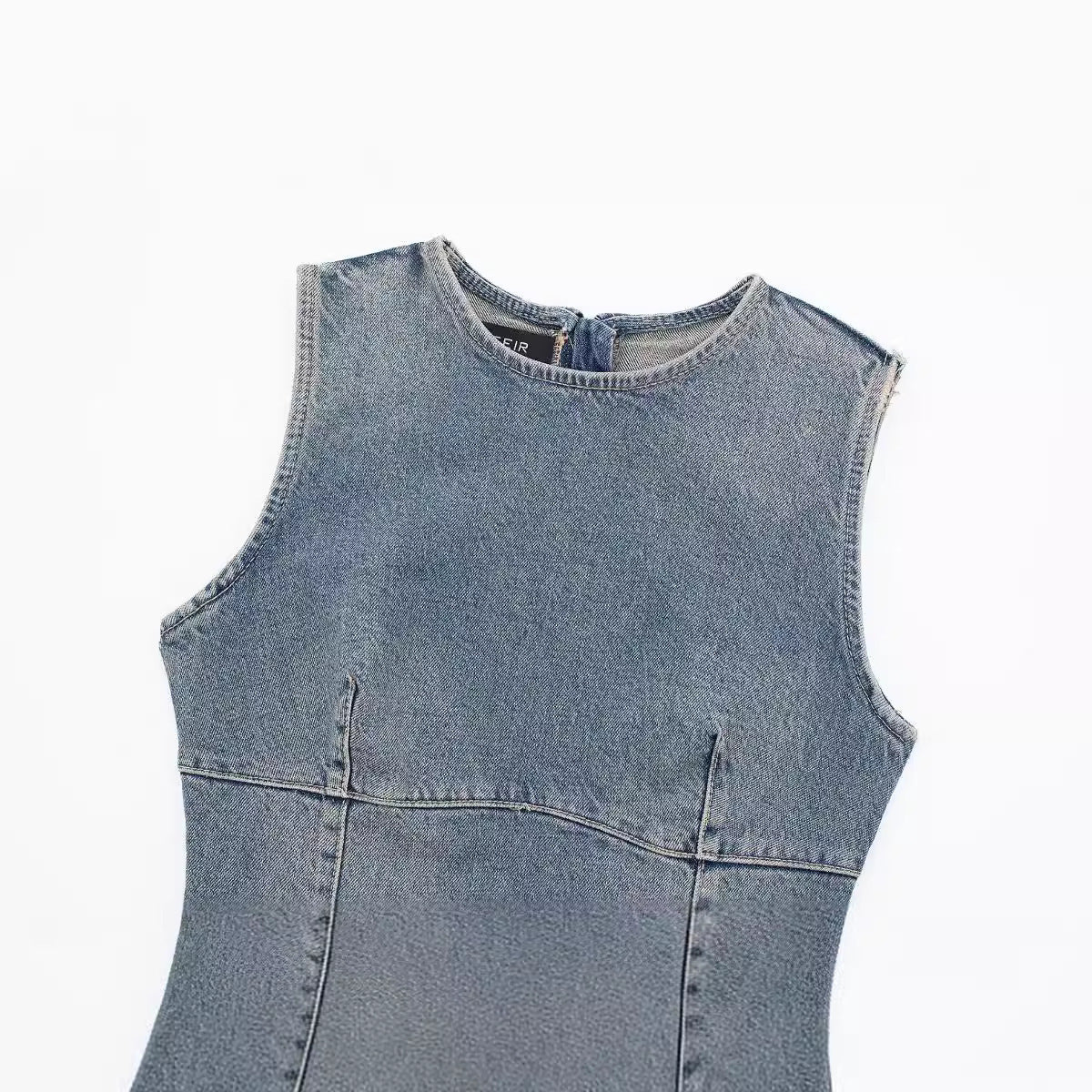 Washed Blue Sleeveless Mini Denim Dress