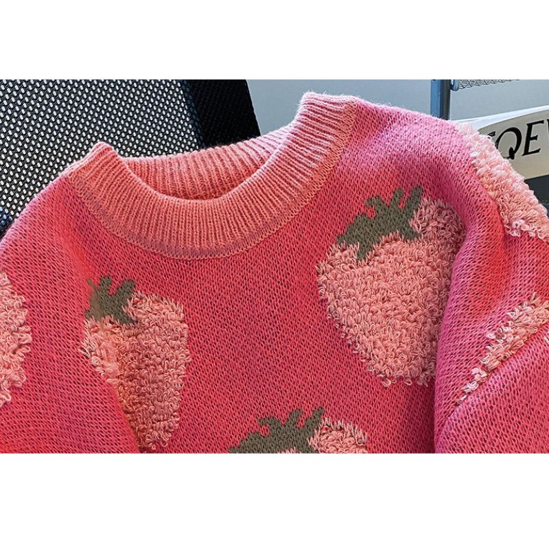 Vintage Strawberry Embroidered Sweater