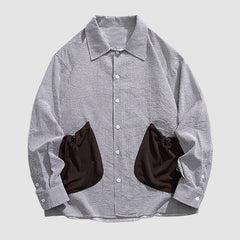 Drawstring Pocket Stripe Shirts