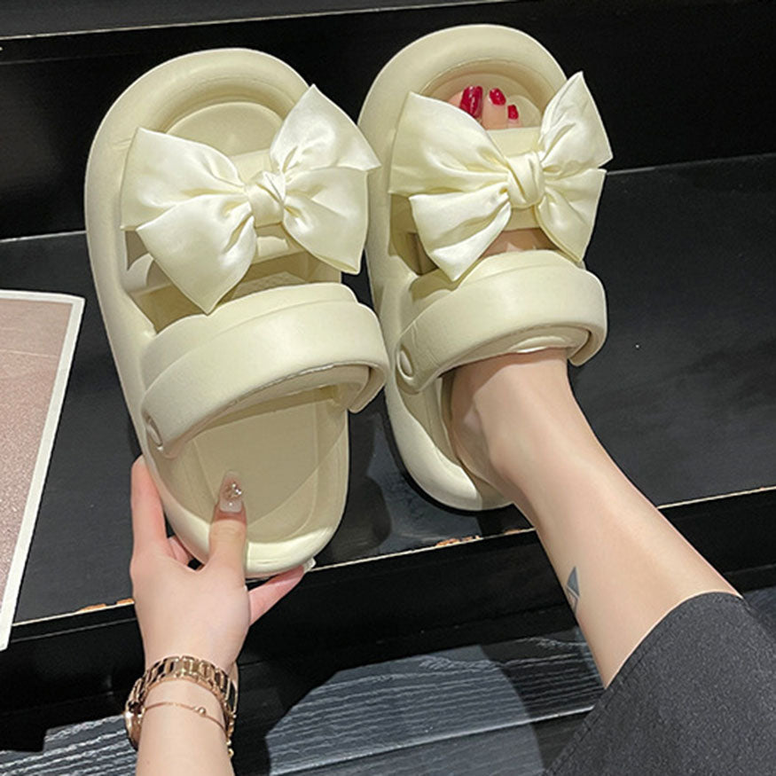 Two Strap Satin Bow Decor Sandals