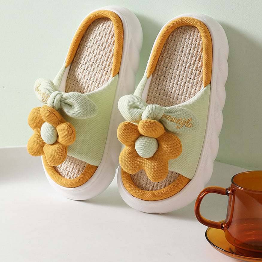 Cute Flower Decor Linen Slippers