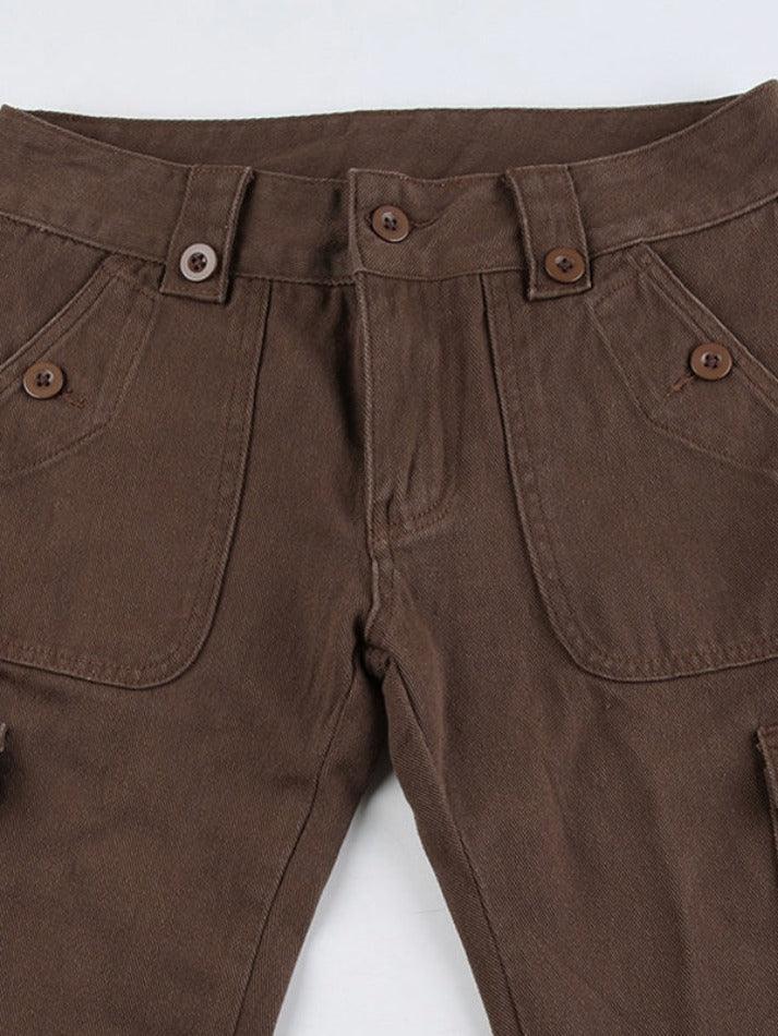 Vintage Brown Button Lace Up Flare Jeans