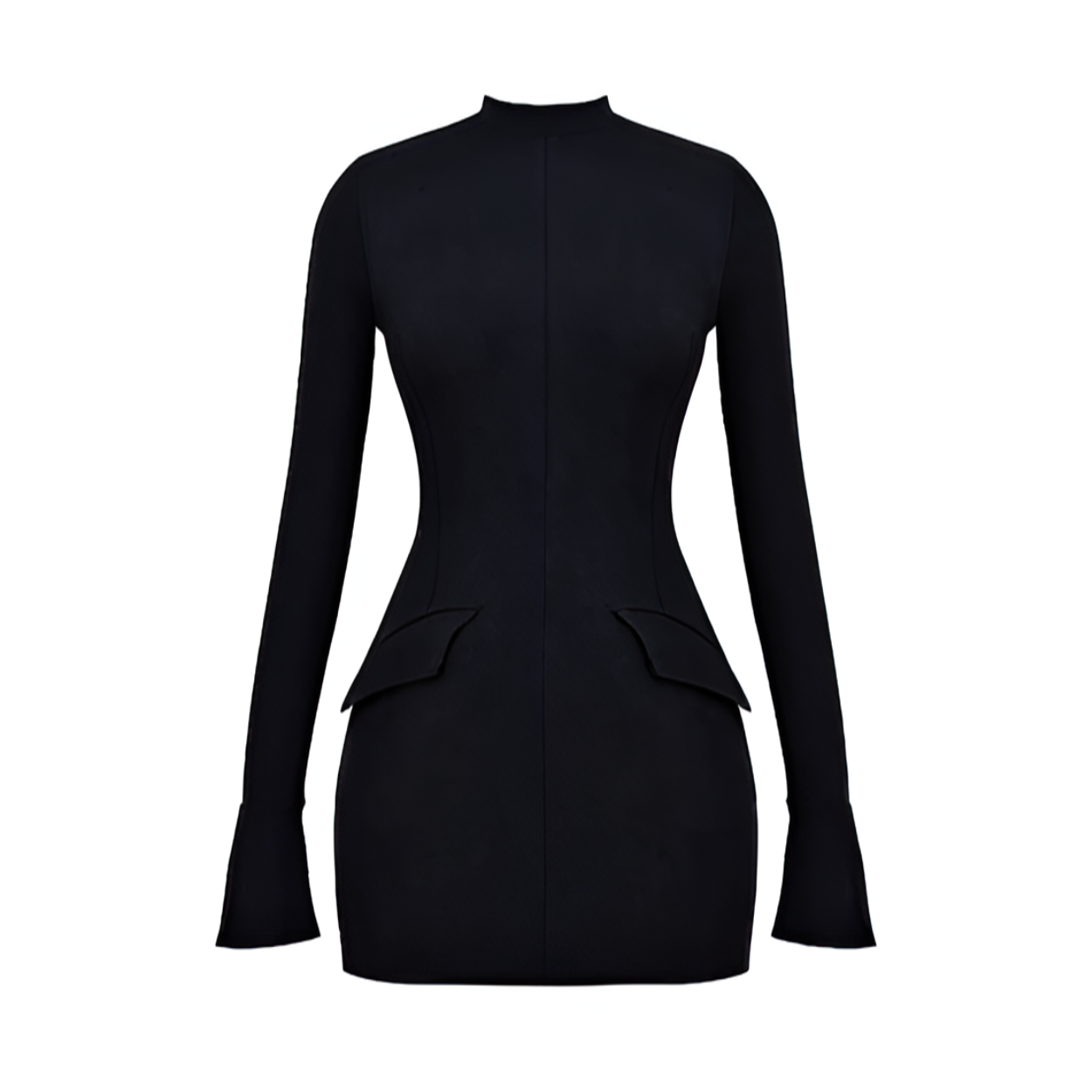 Black Mock Neck Flared Sleeve Mini Dress
