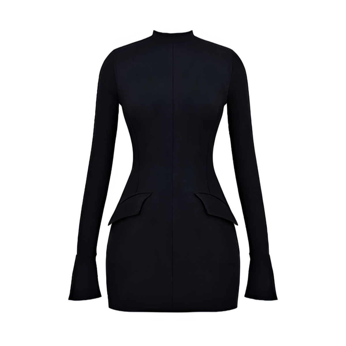 Black Mock Neck Flared Sleeve Mini Dress
