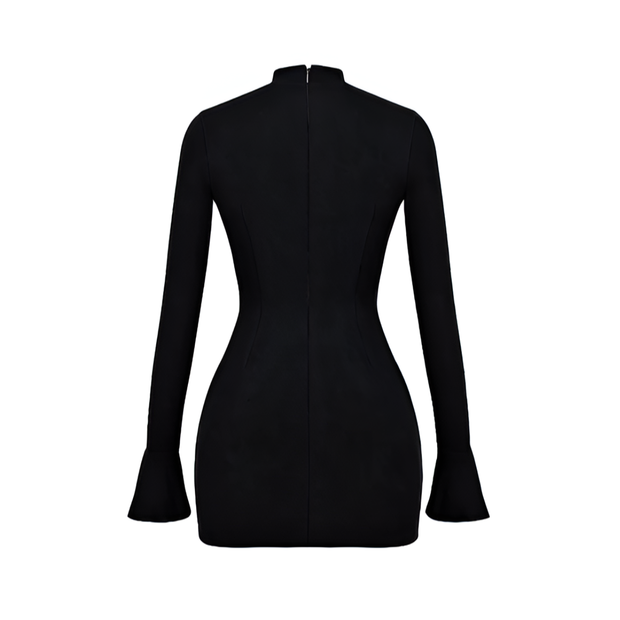 Black Mock Neck Flared Sleeve Mini Dress