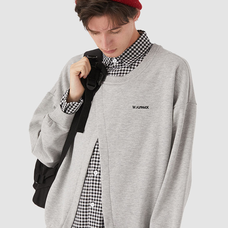 Fake Two Check Pattern Collared Sweatshirt