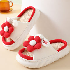 Flower Decor Linen Slippers