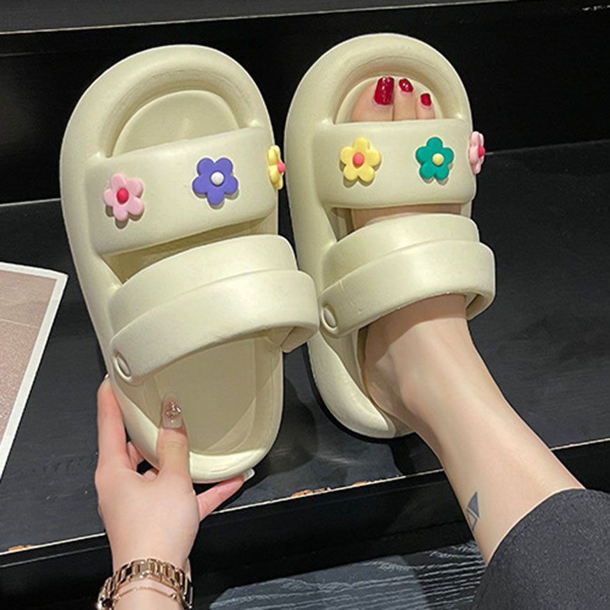 Two Strap Colorful Flower Decor Sandals