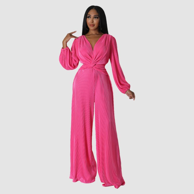 Pleated Long Sleeve Jumpsuits