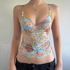 Svea Printed Beaded Strap Top